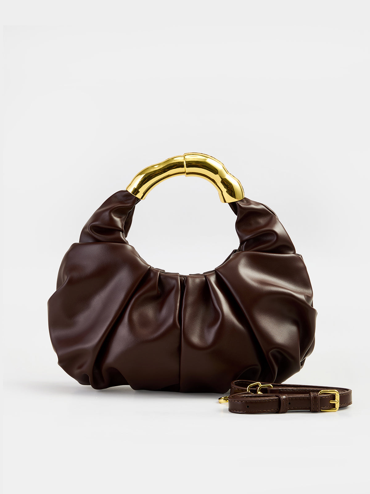 ATISSE – Women's Ruched Handbag – Gold Metal Handle Evening Bag