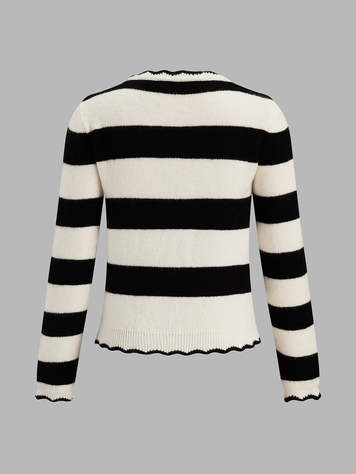 ATISSE – Women's Striped Knit Cardigan – Scallop Trim Button-Up Sweater – Contrast Knitwear