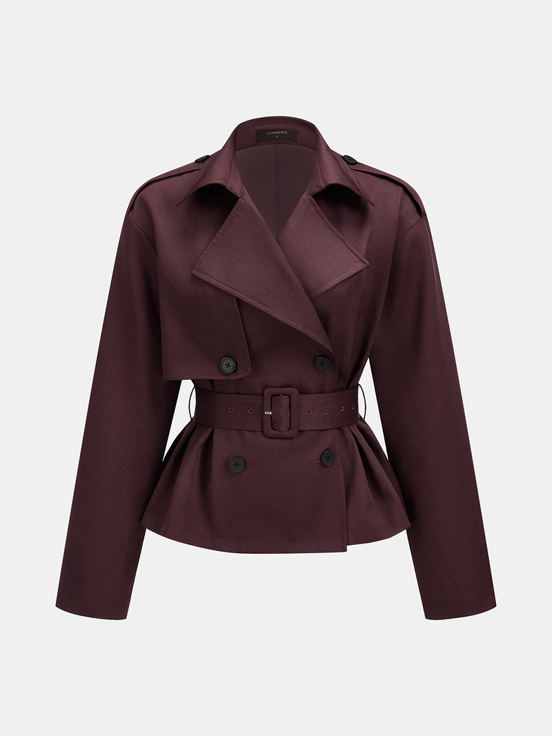 ATISSE – Women's Double-Breasted Belted Trench Jacket – Tailored Slim Fit Short Trench Coat  Descripción SEO