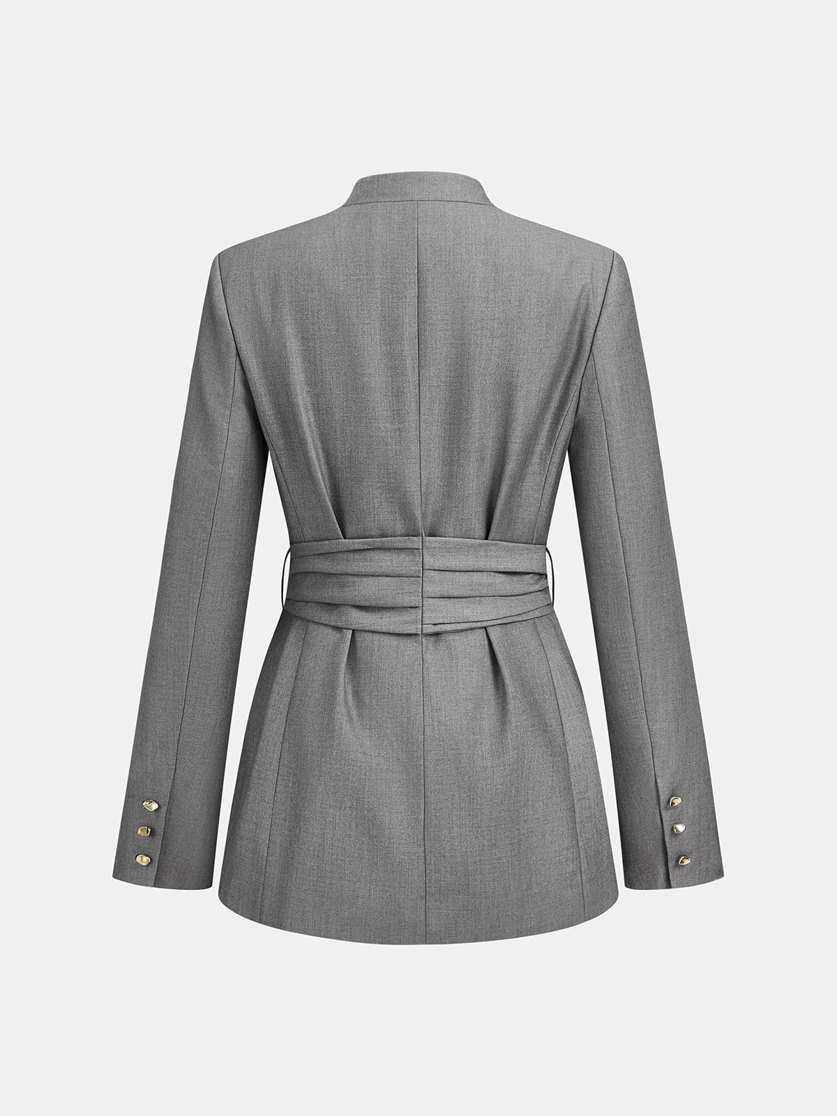 ATISSE – Women’s Belted Wrap Blazer – V-Neck Tailored Jacket – Elegant Grey Office Blazer