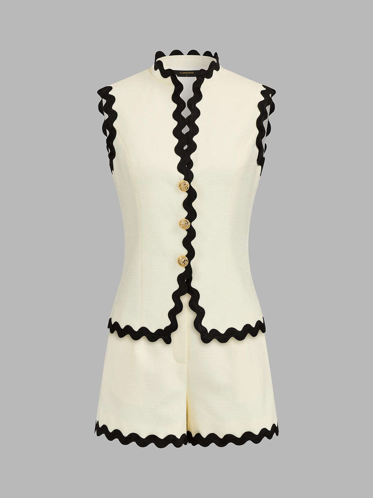 ATISSE – Women's Scallop Trim Two Piece Shorts Set – Tailored Vest & High Waist Shorts