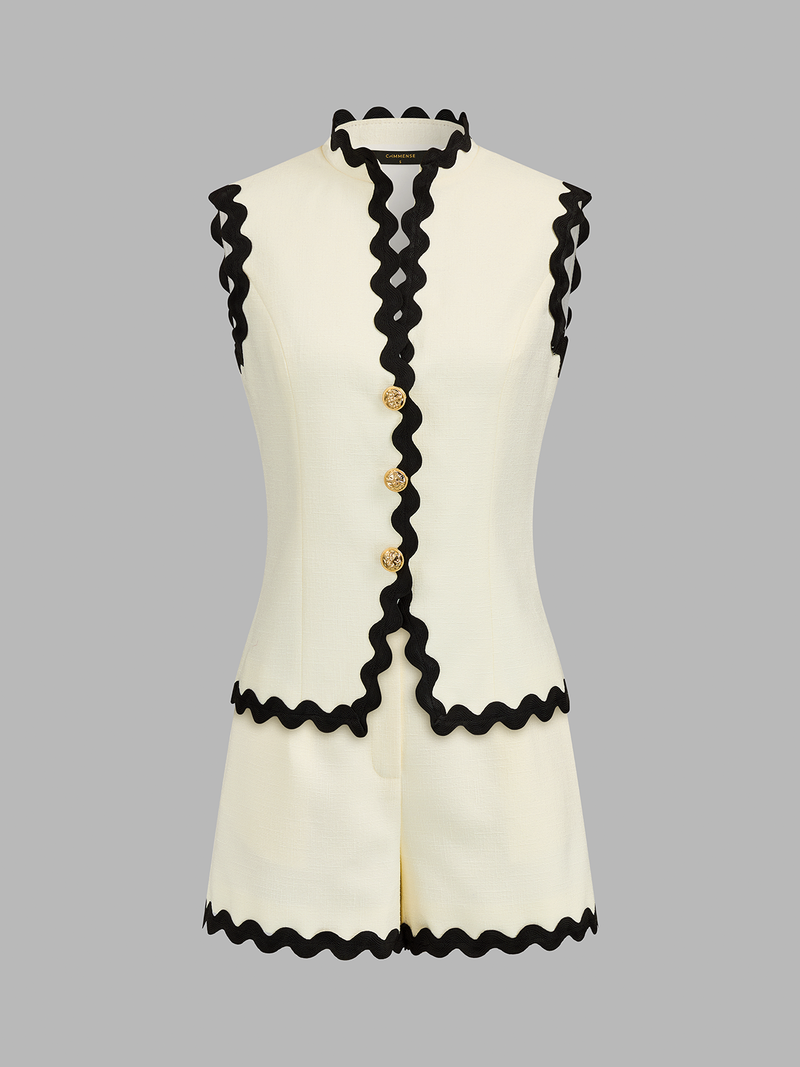 ATISSE – Women's Scallop Trim Two Piece Shorts Set – Tailored Vest & High Waist Shorts