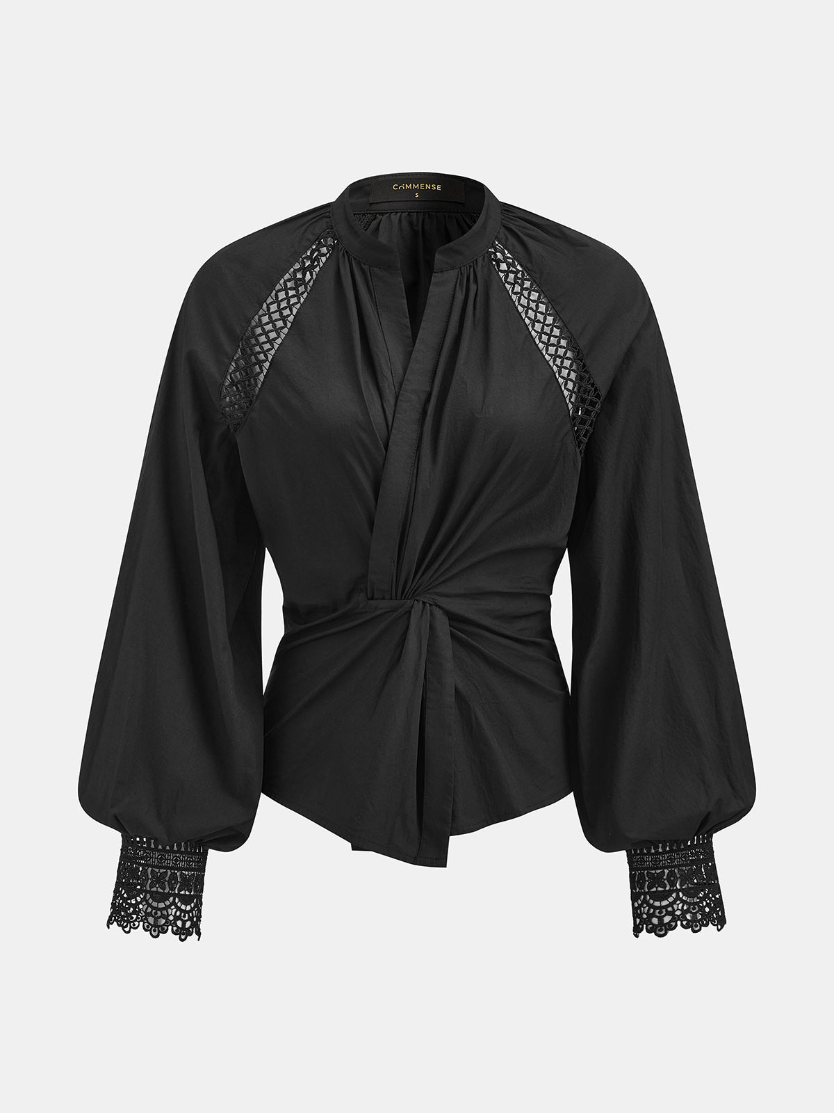 ATISSE – Women's Twist-Front Lace Cotton Blouse – Long Sleeve Semi-Sheer Top