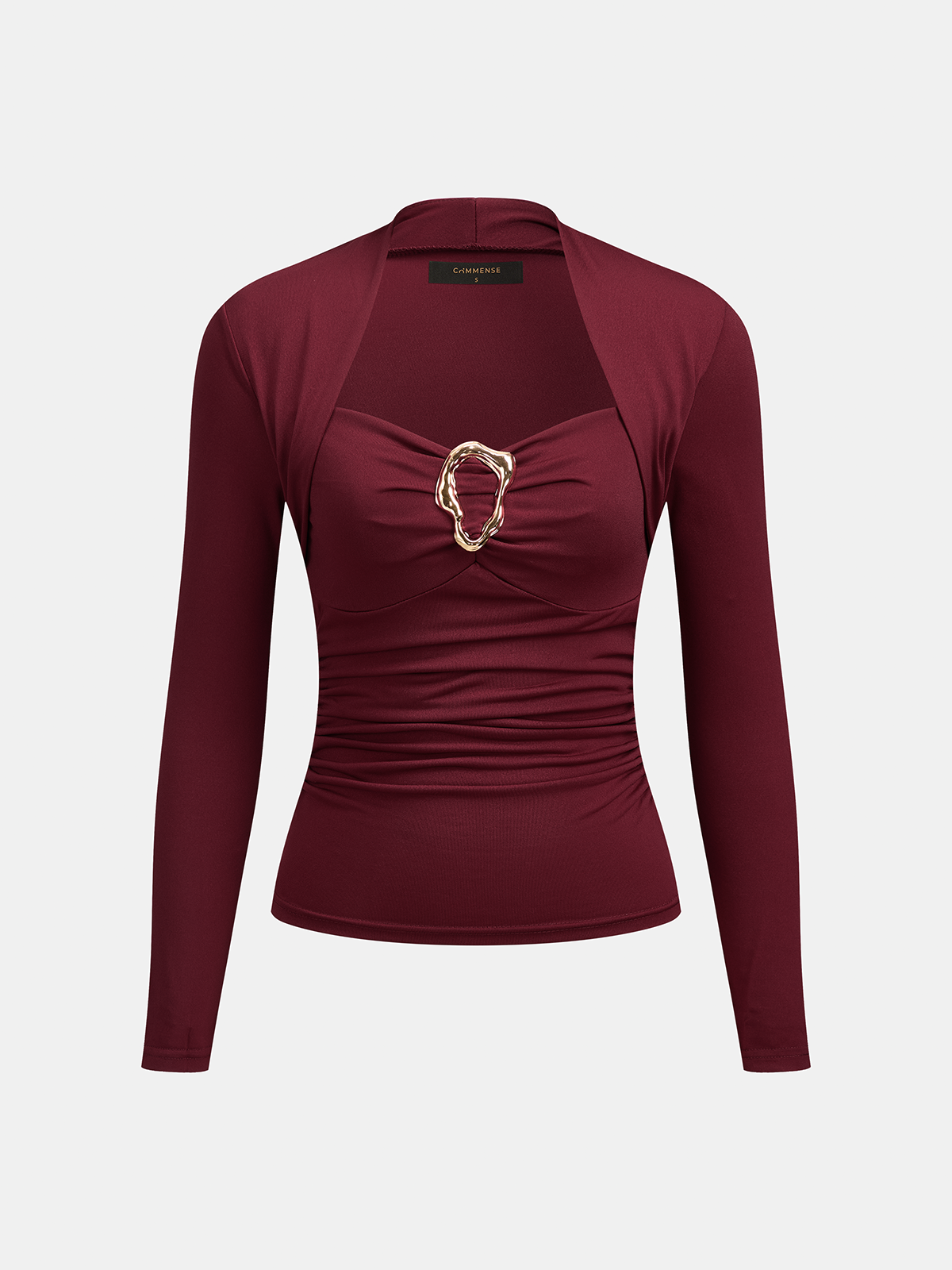 ATISSE – Women's Square Neck Fitted Top – Metal Buckle Long Sleeve Jersey Top