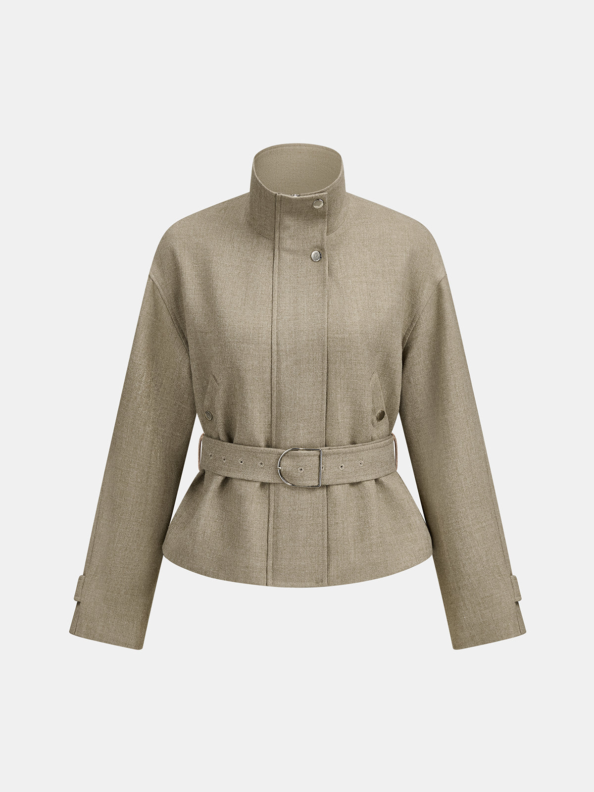 ATISSE – Women’s Textured Tweed Jacket – Belted Stand Collar Cropped Jacket – Tailored Autumn Outerwear