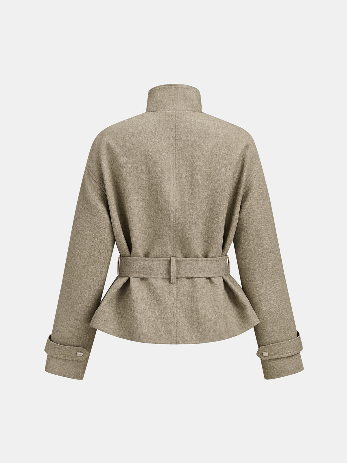 ATISSE – Women’s Textured Tweed Jacket – Belted Stand Collar Cropped Jacket – Tailored Autumn Outerwear