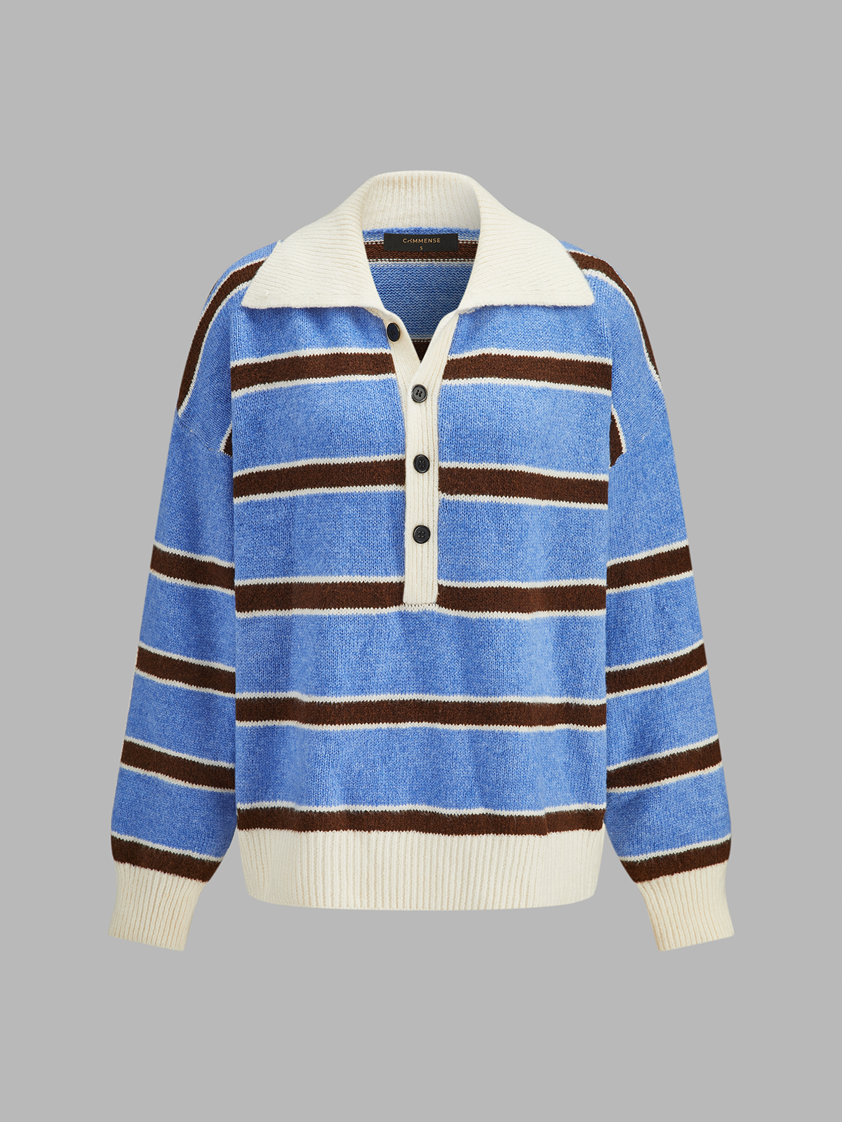 ATISSE – Women's Striped Knit Sweater – Color Block Collared Pullover – Relaxed Winter Jumper
