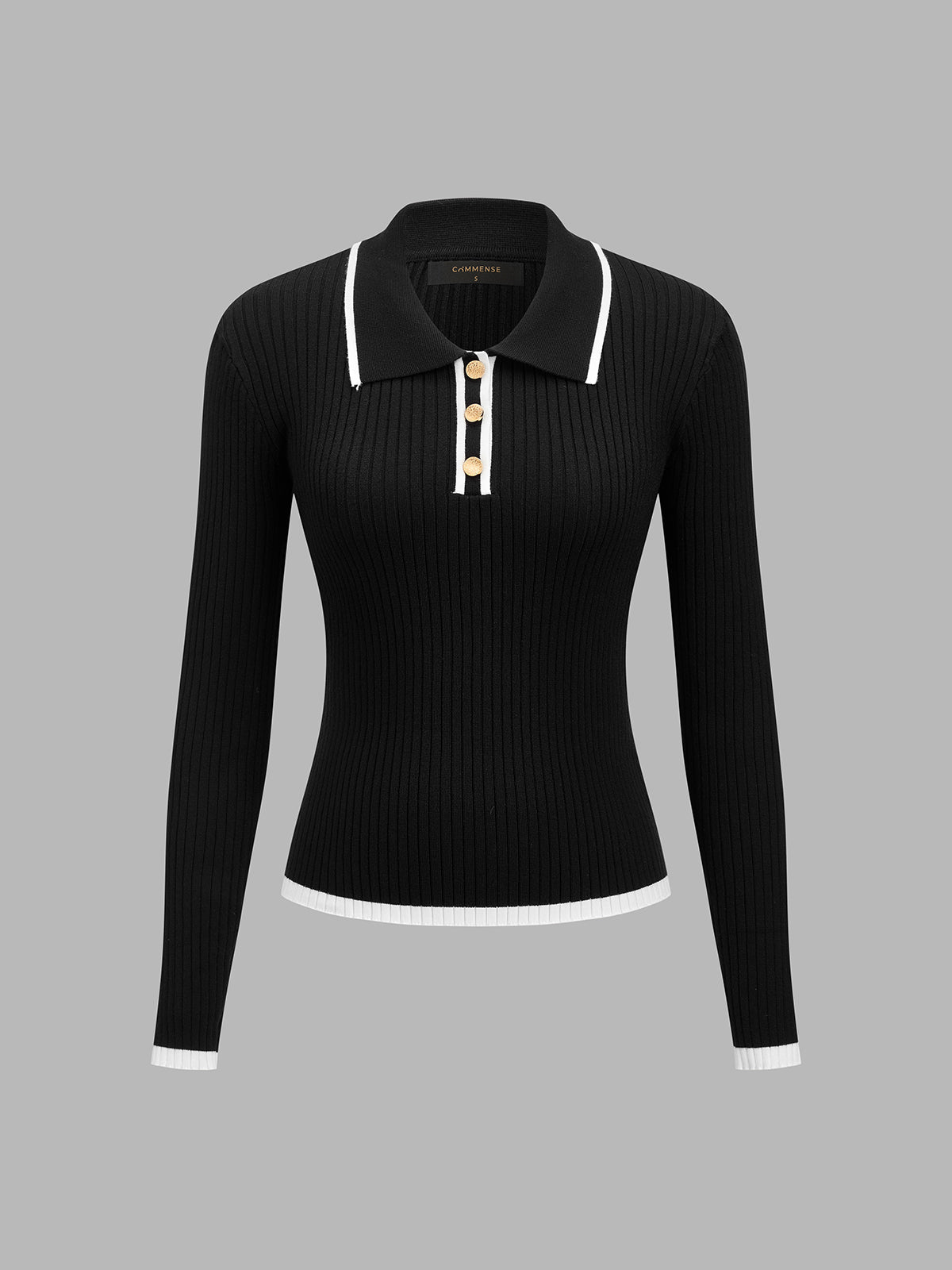 ATISSE – Women's Ribbed Polo Knit Top – Contrast Trim Collared Sweater – Slim Fit Long Sleeve Knitwear
