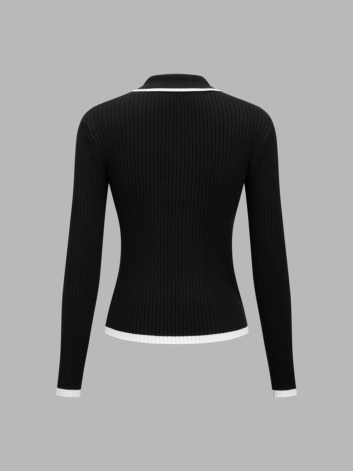 ATISSE – Women's Ribbed Polo Knit Top – Contrast Trim Collared Sweater – Slim Fit Long Sleeve Knitwear