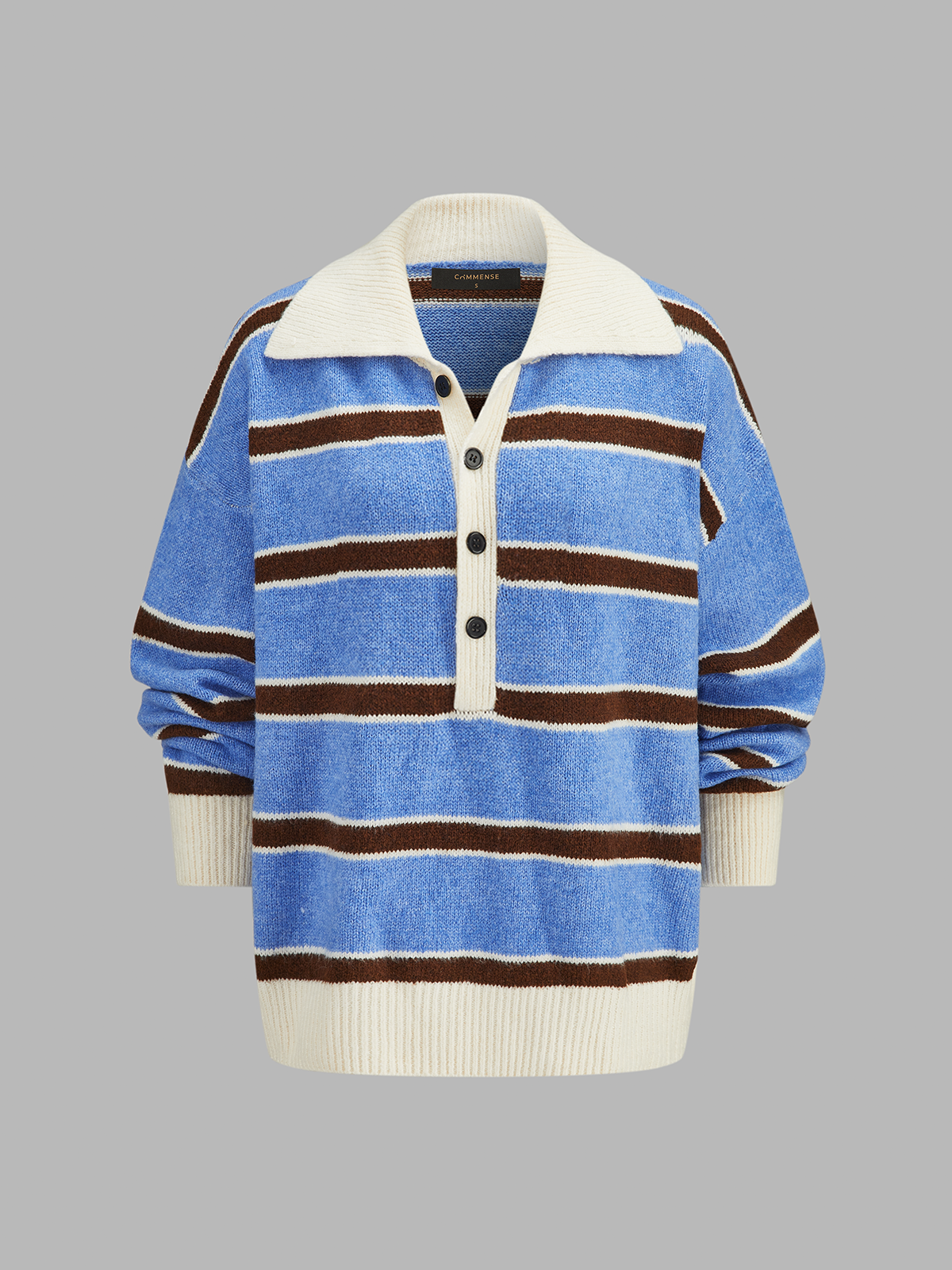 ATISSE – Women's Striped Knit Sweater – Color Block Collared Pullover – Relaxed Winter Jumper