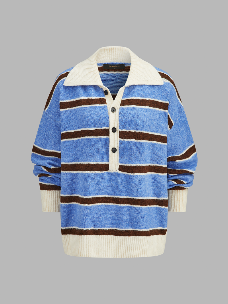 ATISSE – Women's Striped Knit Sweater – Color Block Collared Pullover – Relaxed Winter Jumper