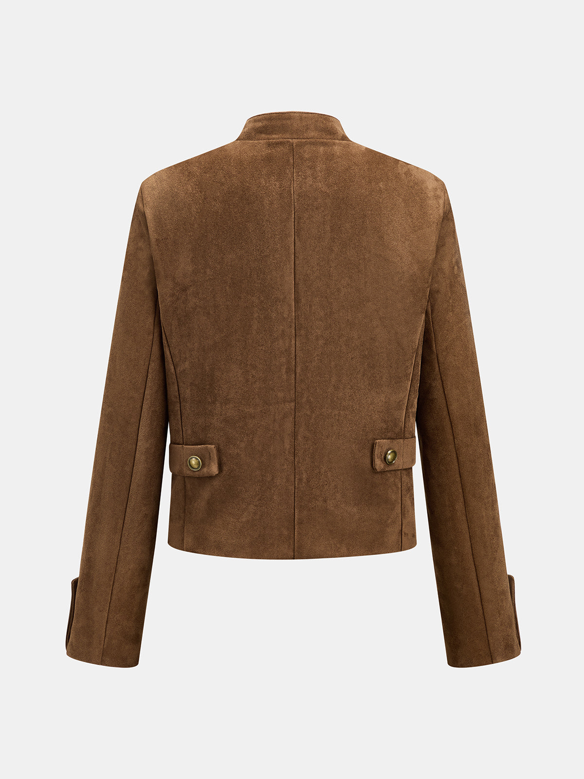 ATISSE – Women's Faux Suede Jacket – Embroidered Braided Trim – Brown Tailored Winter Jacket