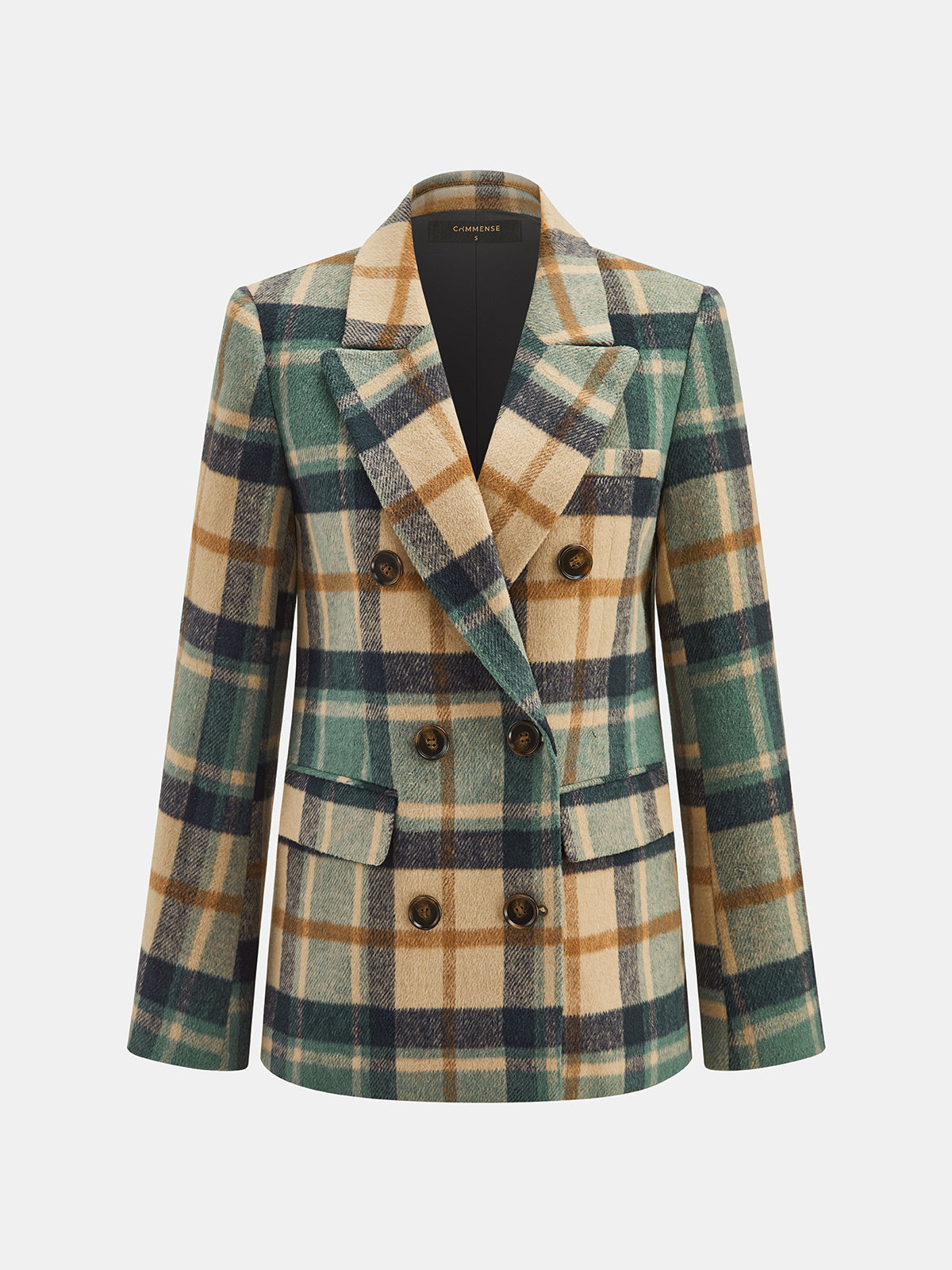 ATISSE – Women's Plaid Double-Breasted Blazer – Tailored Tweed Jacket – Multicolor Check Winter Outerwear