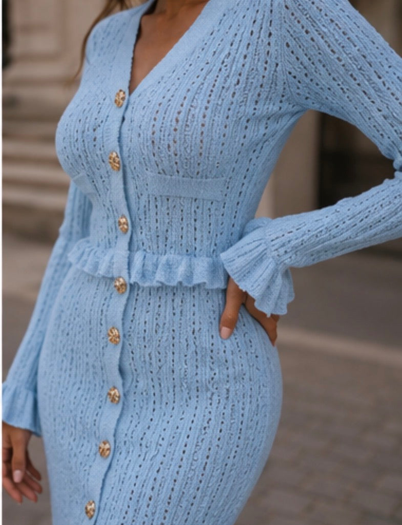 ATISSE SIENNA KNIT – Women's Knit Top & Skirt Set – Sky Blue Two-Piece Outfit