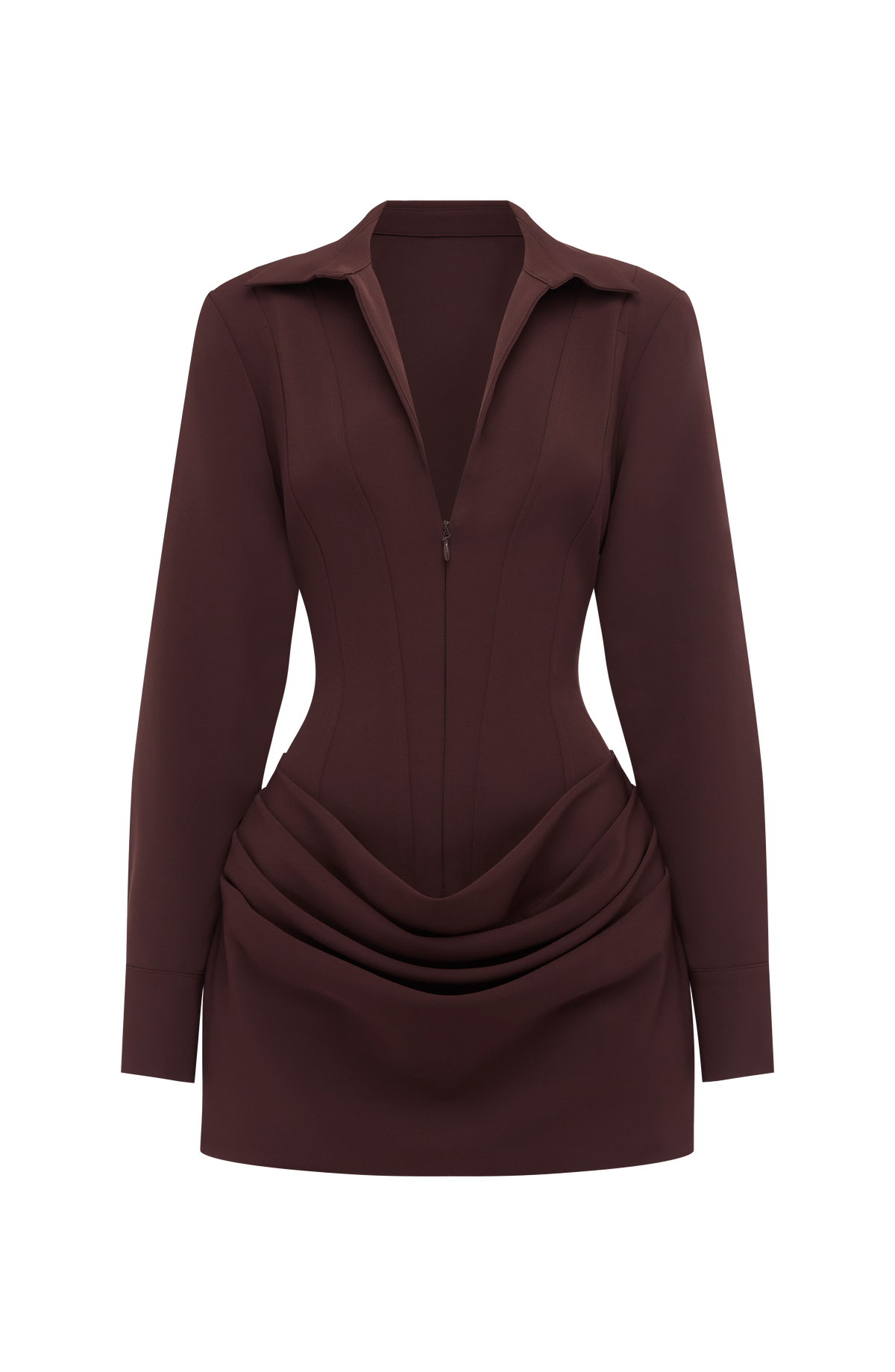 ATISSE – Women’s Plum Brown Mini Dress – Corset Tailored Long Sleeve Party Dress