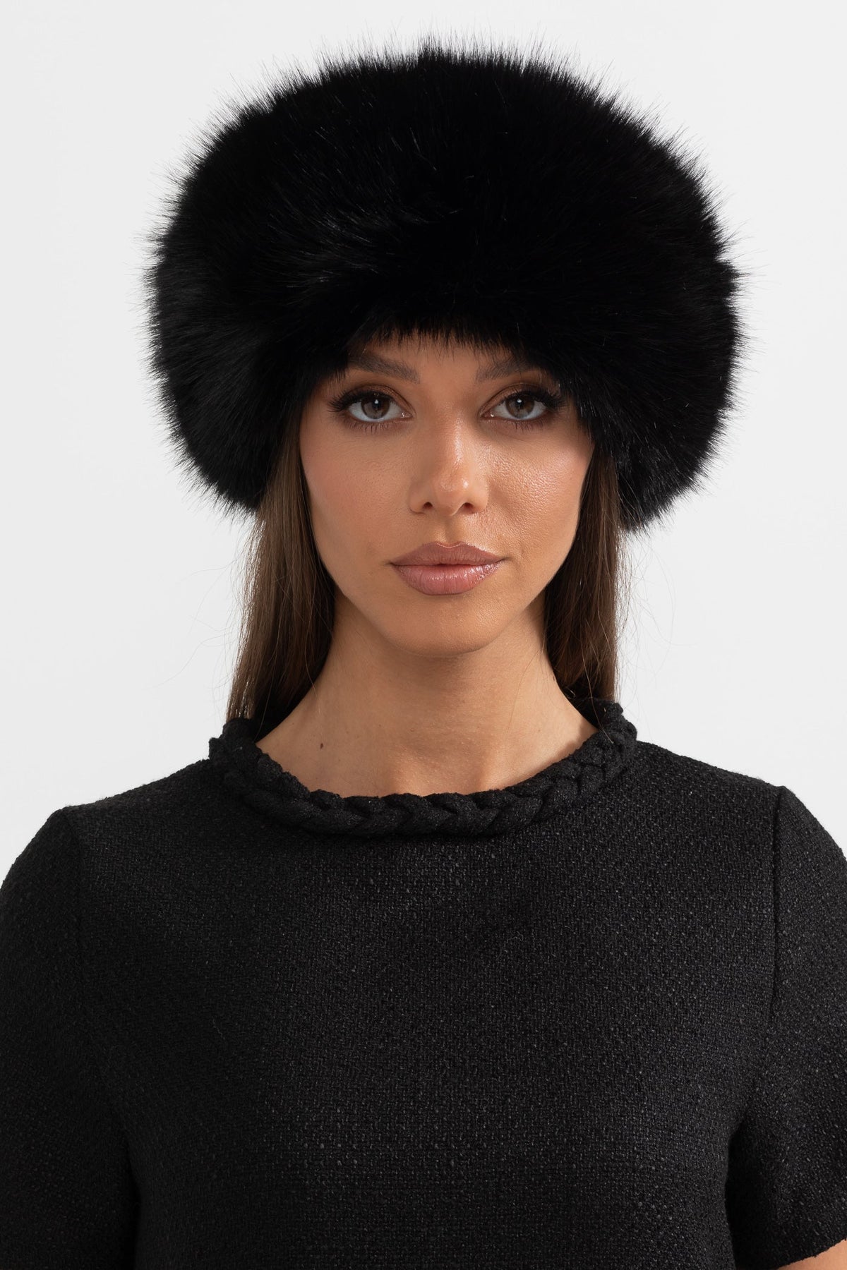 ATISSE – Women’s Black Faux Fur Hat – Wide Brim Plush Winter Hat