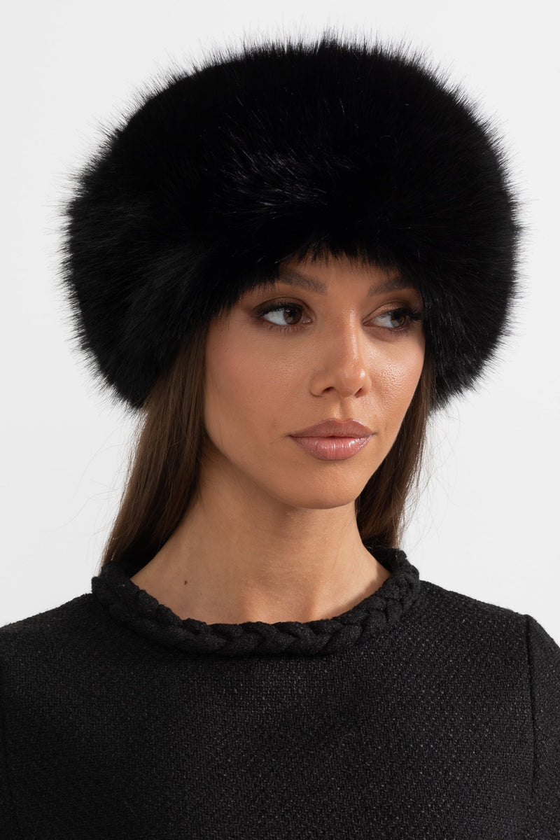 ATISSE – Women’s Black Faux Fur Hat – Wide Brim Plush Winter Hat