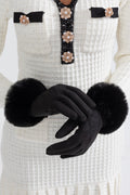ATISSE – Women’s Black Suede Gloves – Quilted Winter Gloves with Fur Cuffs