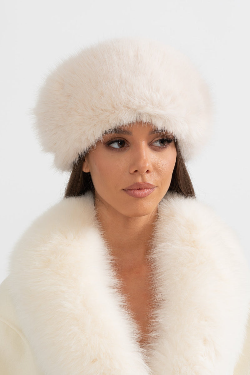 ATISSE – Women’s Ivory Faux Fur Hat – Wide Brim Plush Winter Hat