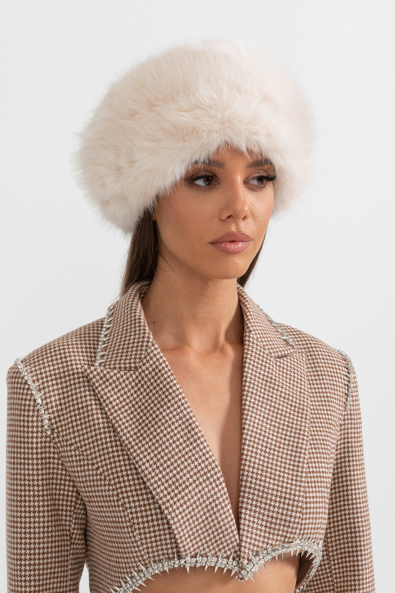 ATISSE – Women’s Ivory Faux Fur Hat – Wide Brim Plush Winter Hat