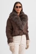 ATISSE – Women’s Brown Puffer Jacket – Brown Fox Fur Hood – Luxury Down Winter Coat
