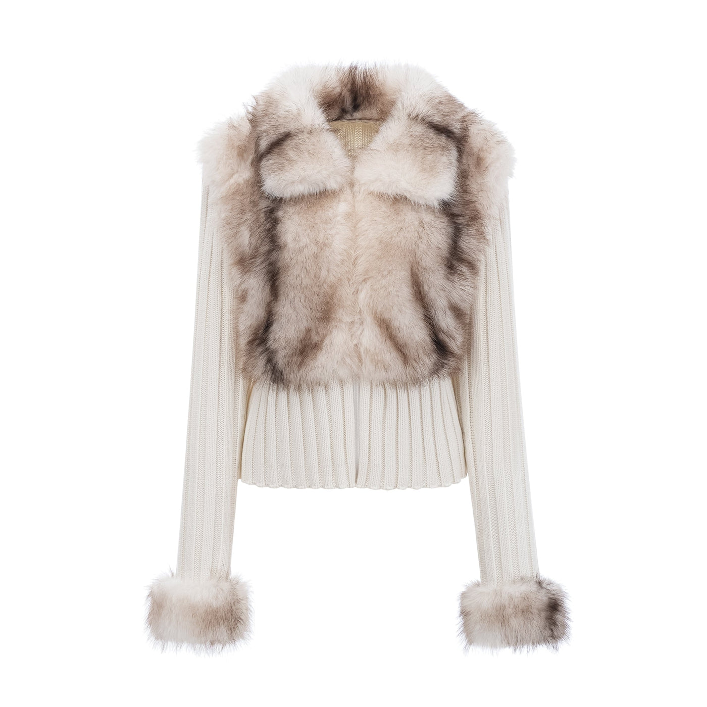 ATISSE LAETICIA – Women's Faux Fur Ribbed Knit Jacket – Luxury Zip Front Winter Cardigan
