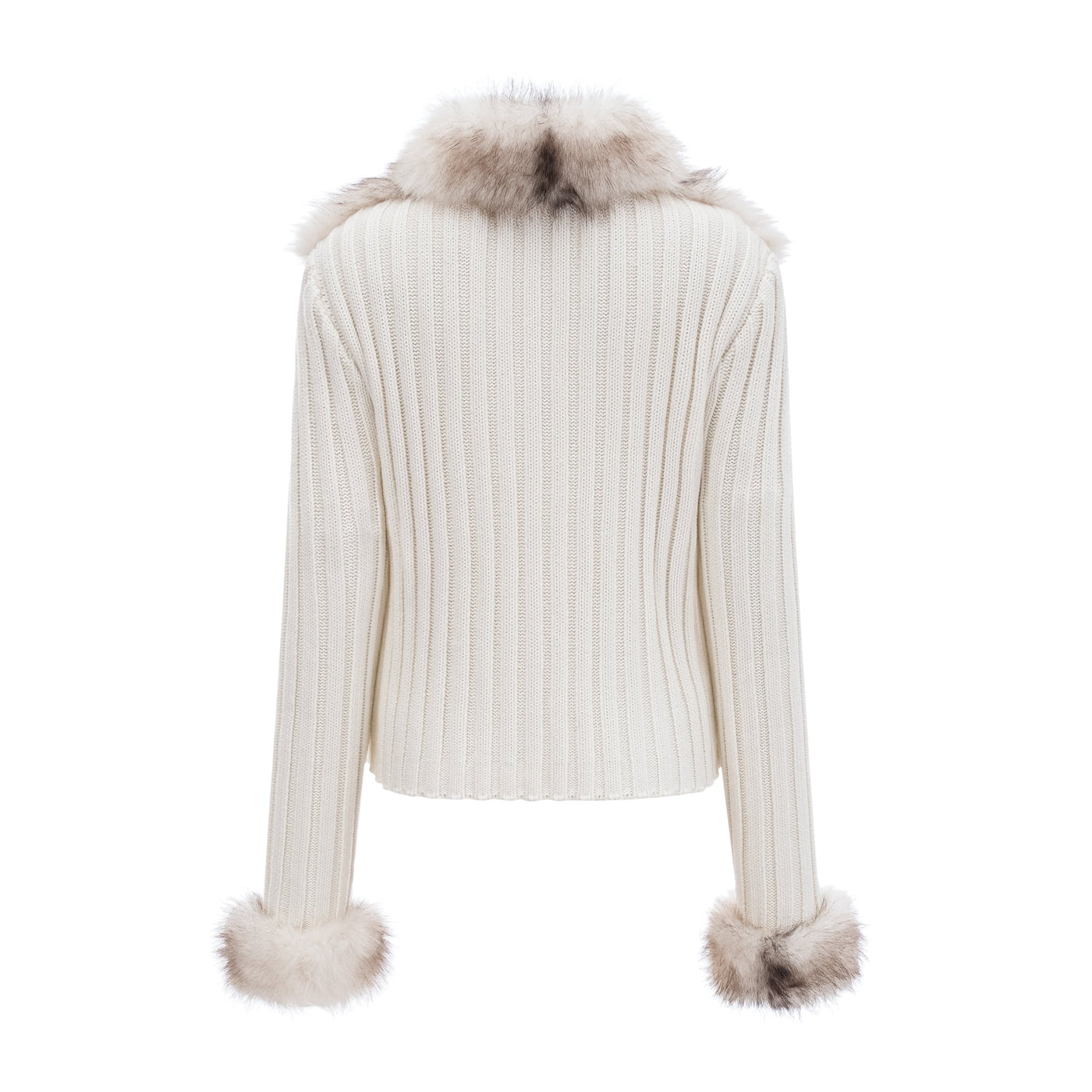 ATISSE LAETICIA – Women's Faux Fur Ribbed Knit Jacket – Luxury Zip Front Winter Cardigan