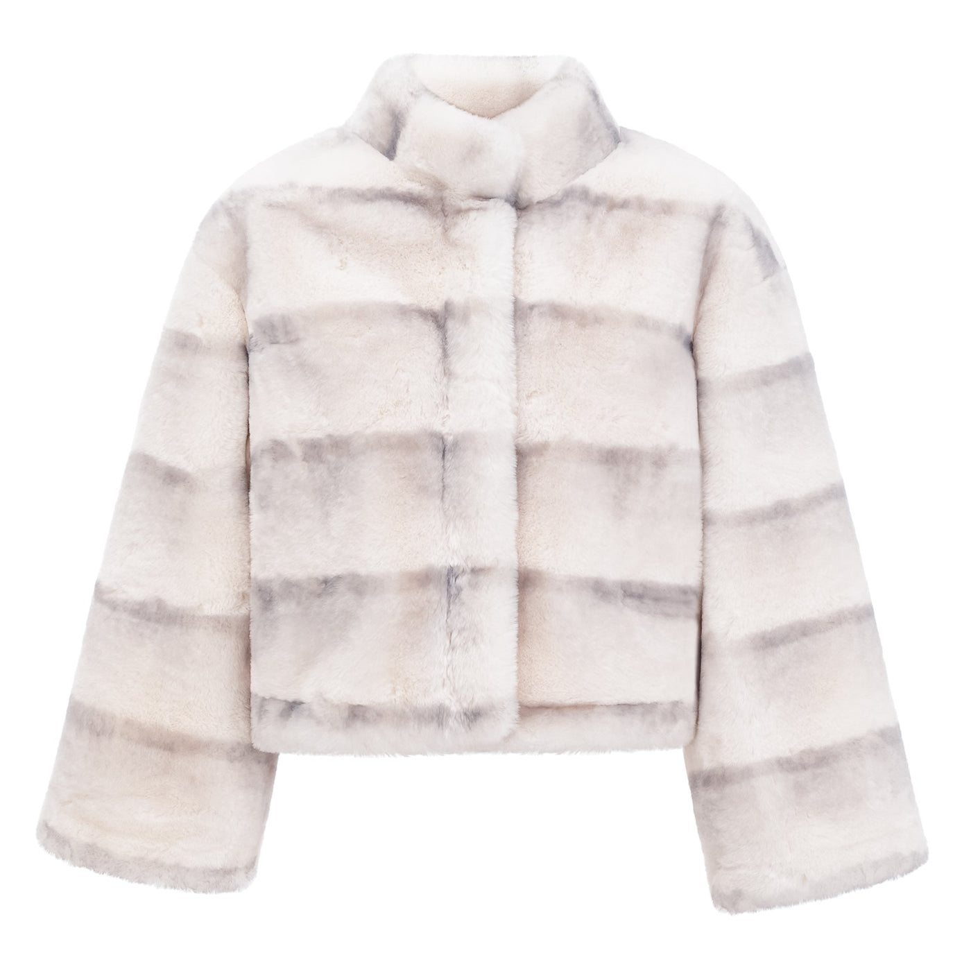 ATISSE ALINA – Women's White Faux Fur Jacket – Luxury Cropped Winter Coat with Gradient Finish