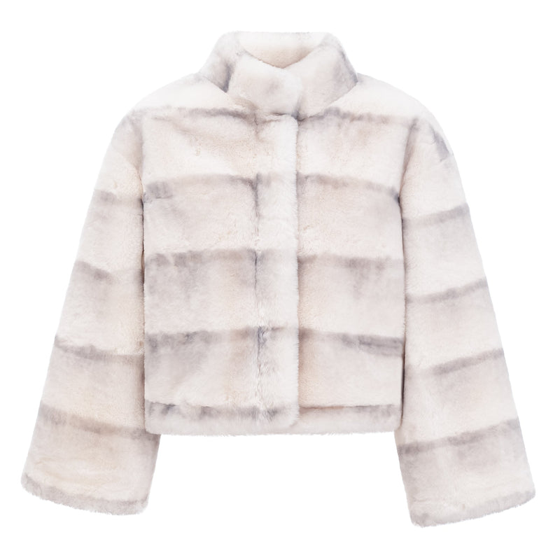 ATISSE ALINA – Women's White Faux Fur Jacket – Luxury Cropped Winter Coat with Gradient Finish