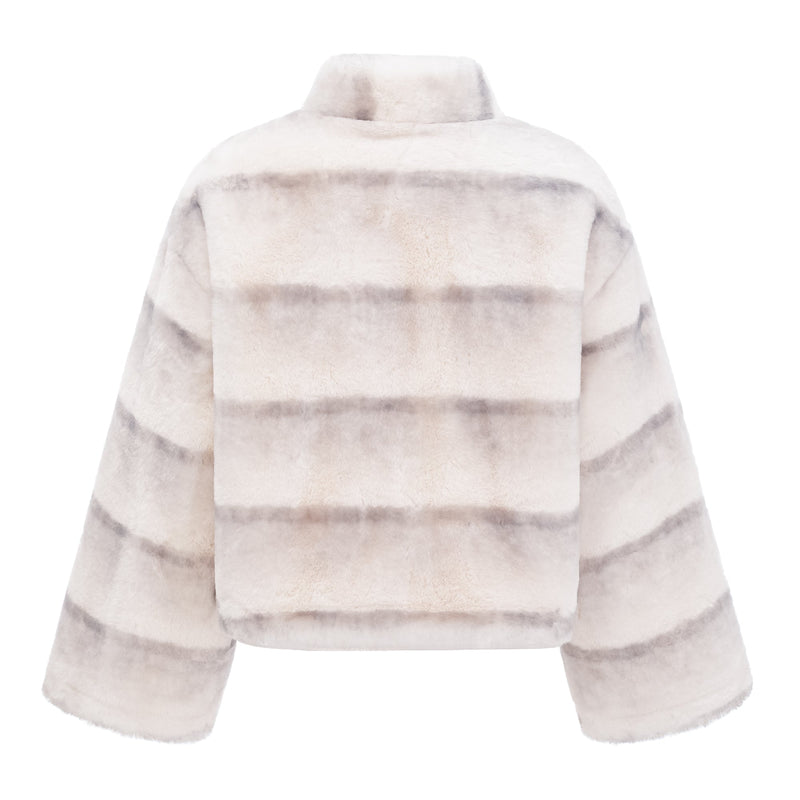 ATISSE ALINA – Women's White Faux Fur Jacket – Luxury Cropped Winter Coat with Gradient Finish