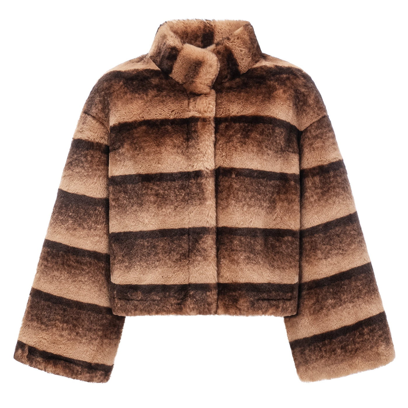 ATISSE ALINA – Women's Gradient Faux Fur Jacket – Brown Cropped Luxury Winter Coat