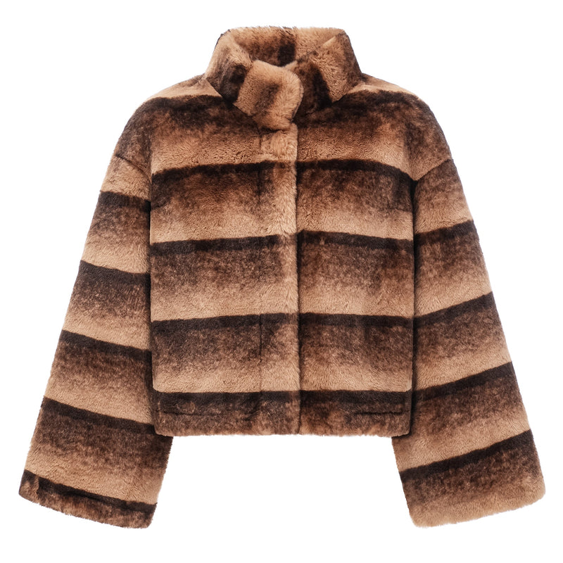 ATISSE ALINA – Women's Gradient Faux Fur Jacket – Brown Cropped Luxury Winter Coat