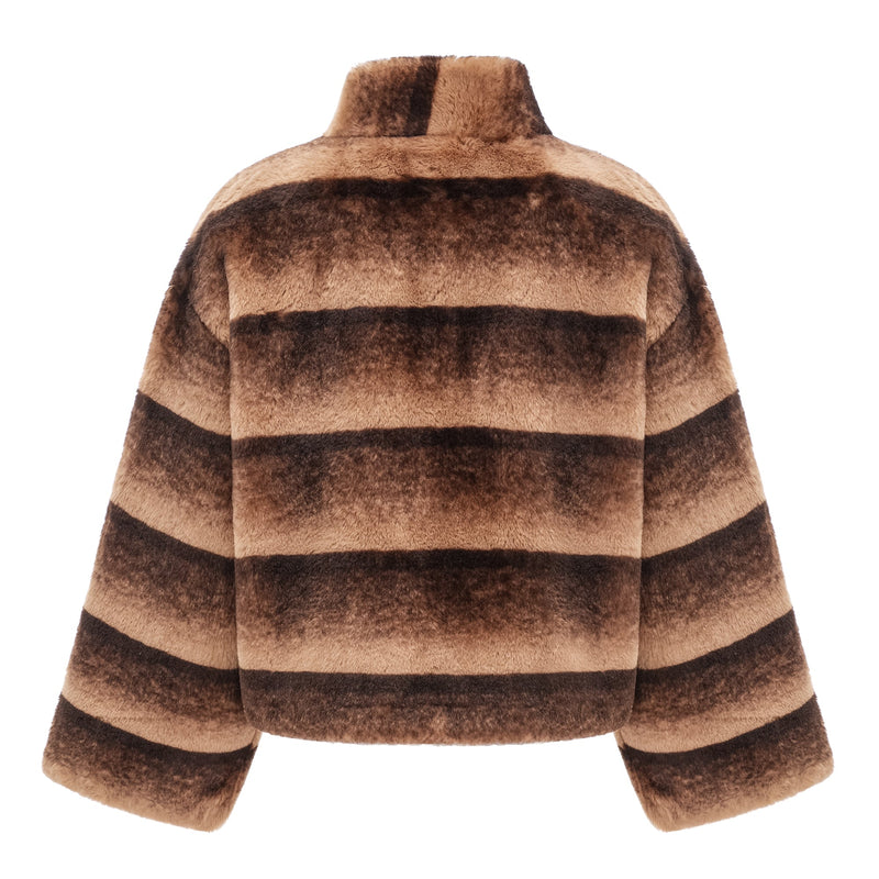 ATISSE ALINA – Women's Gradient Faux Fur Jacket – Brown Cropped Luxury Winter Coat