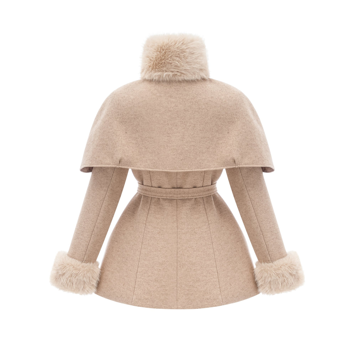 ATISSE – Women's Faux Fur Cape Coat – Luxury Detachable Cape Winter Jacket in Beige