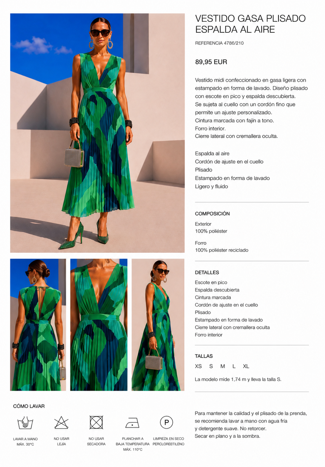 Langes, plissiertes Chiffonkleid in Grün, Größen (34–46) – Video