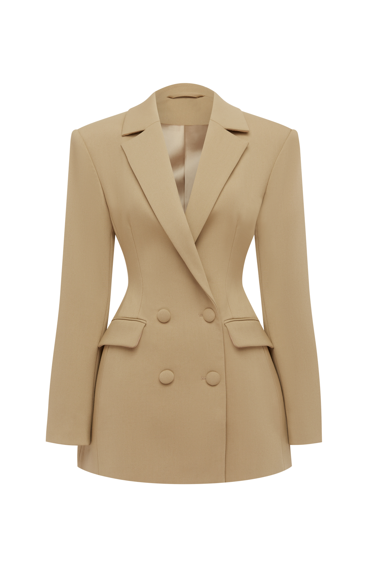 ATISSE – ELVIRA – Women’s Sand Blazer Mini Dress – Tailored Double-Breasted Long Sleeve Dress
