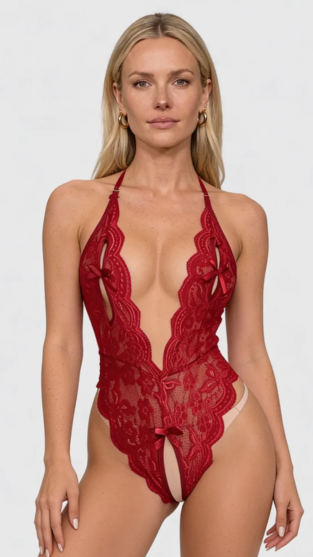 ATISSE – Lila Women's Embroidered Lace Bodysuit – Plunge Neck Backless Lingerie – Black Floral Body