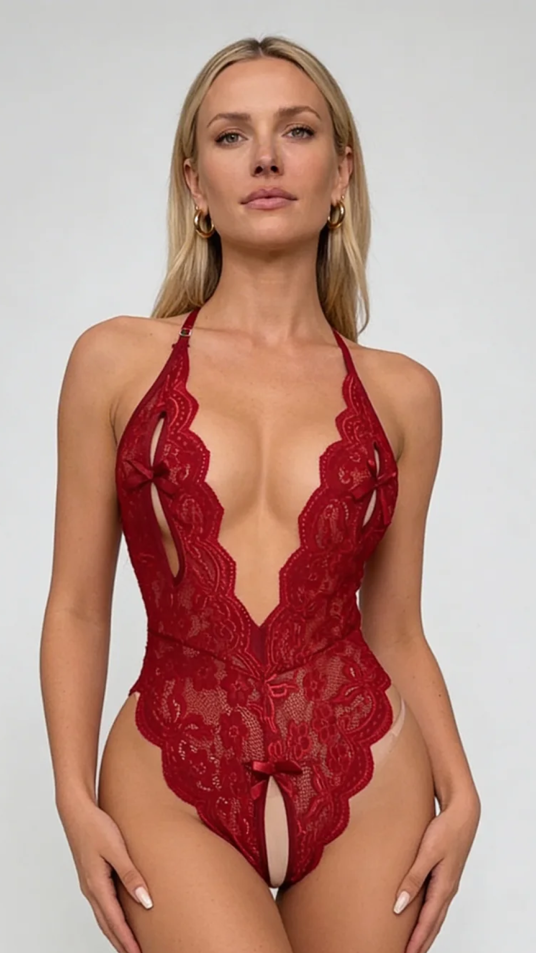 ATISSE – Lila Women's Embroidered Lace Bodysuit – Plunge Neck Backless Lingerie – Black Floral Body