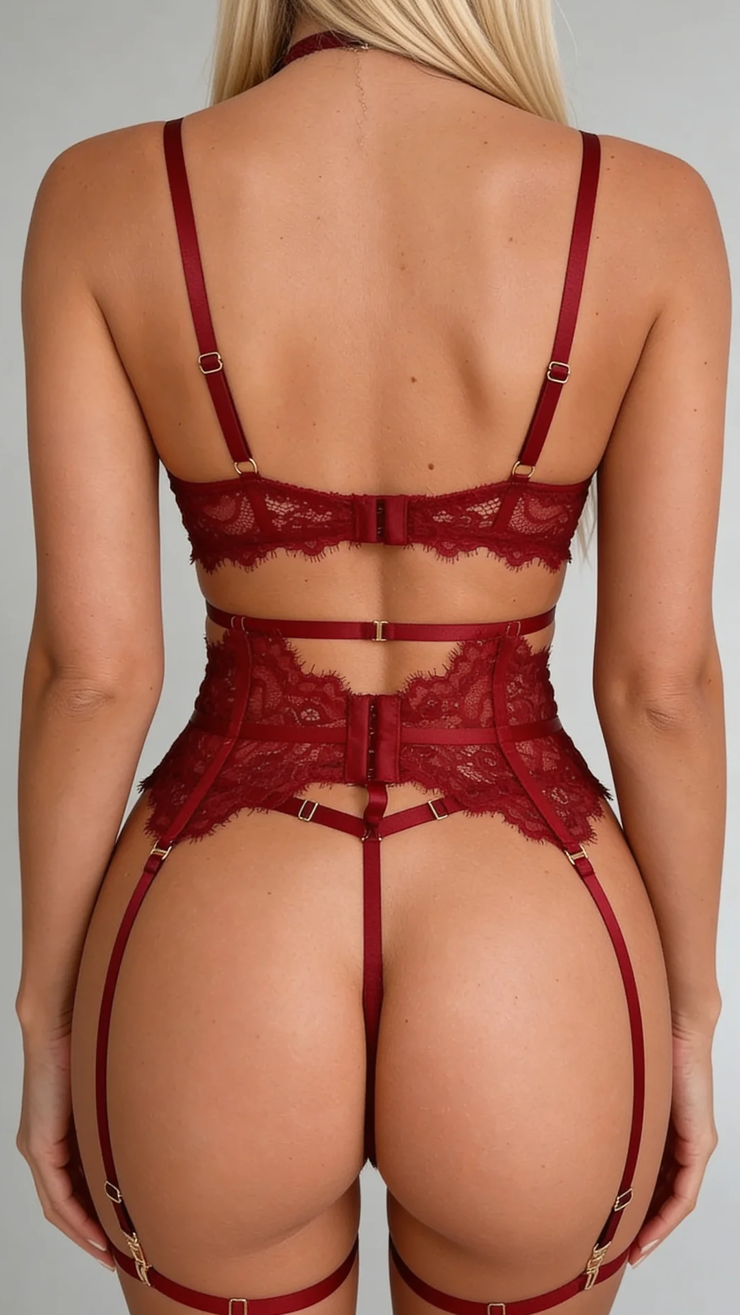 ATISSE – Women's 4-Piece Floral Lace Lingerie Set – Underwire Bra, Thong, Garter Belt & Choker