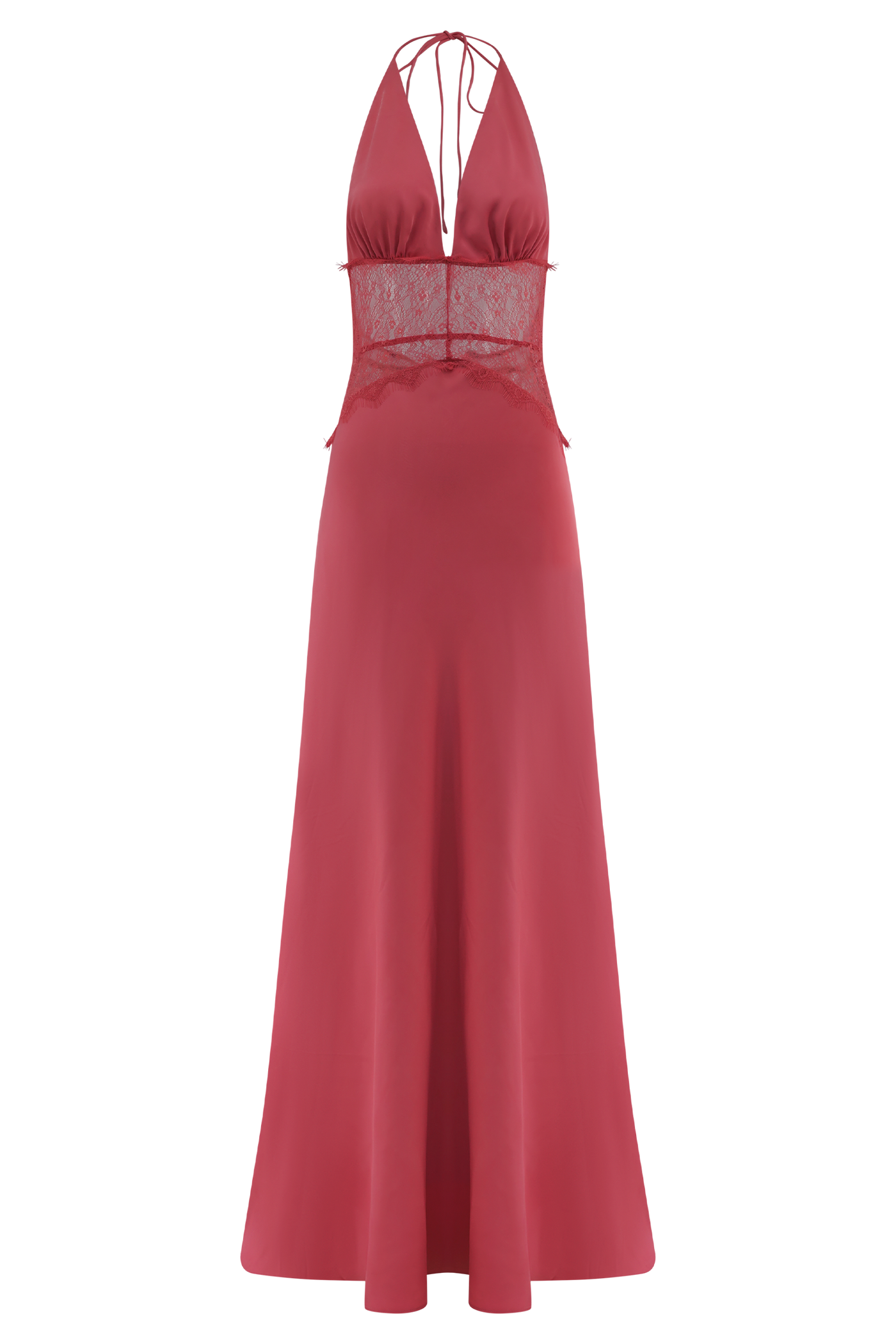 ATISSE DINAH – Damen Maxikleid aus Satin und Spitze mit Neckholder und offener Rückenpartie – Puderrosa