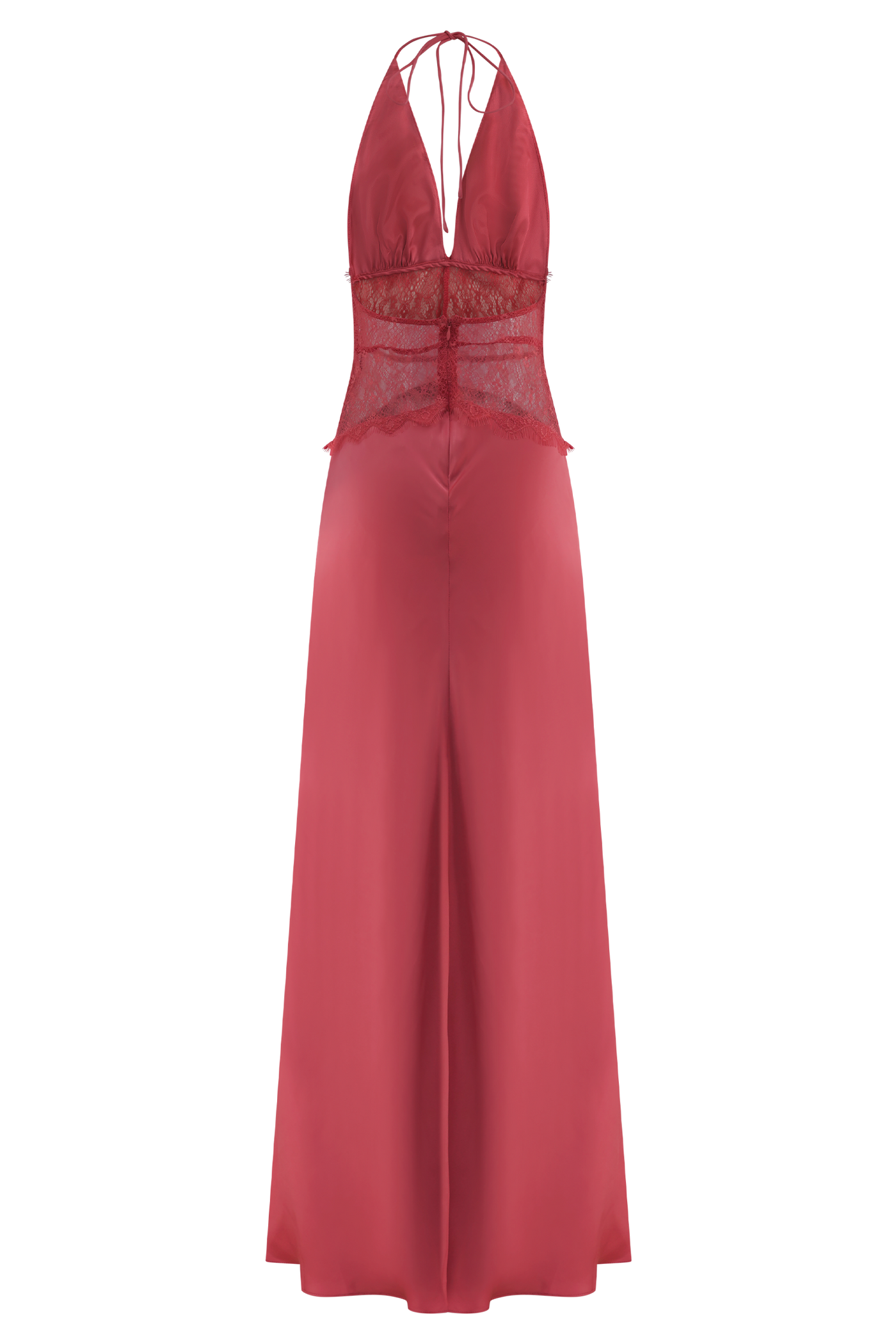 ATISSE DINAH – Damen Maxikleid aus Satin und Spitze mit Neckholder und offener Rückenpartie – Puderrosa