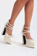 ATISSE – Women’s White Pearl Platform Heels – Embellished Bridal & Party High Heels