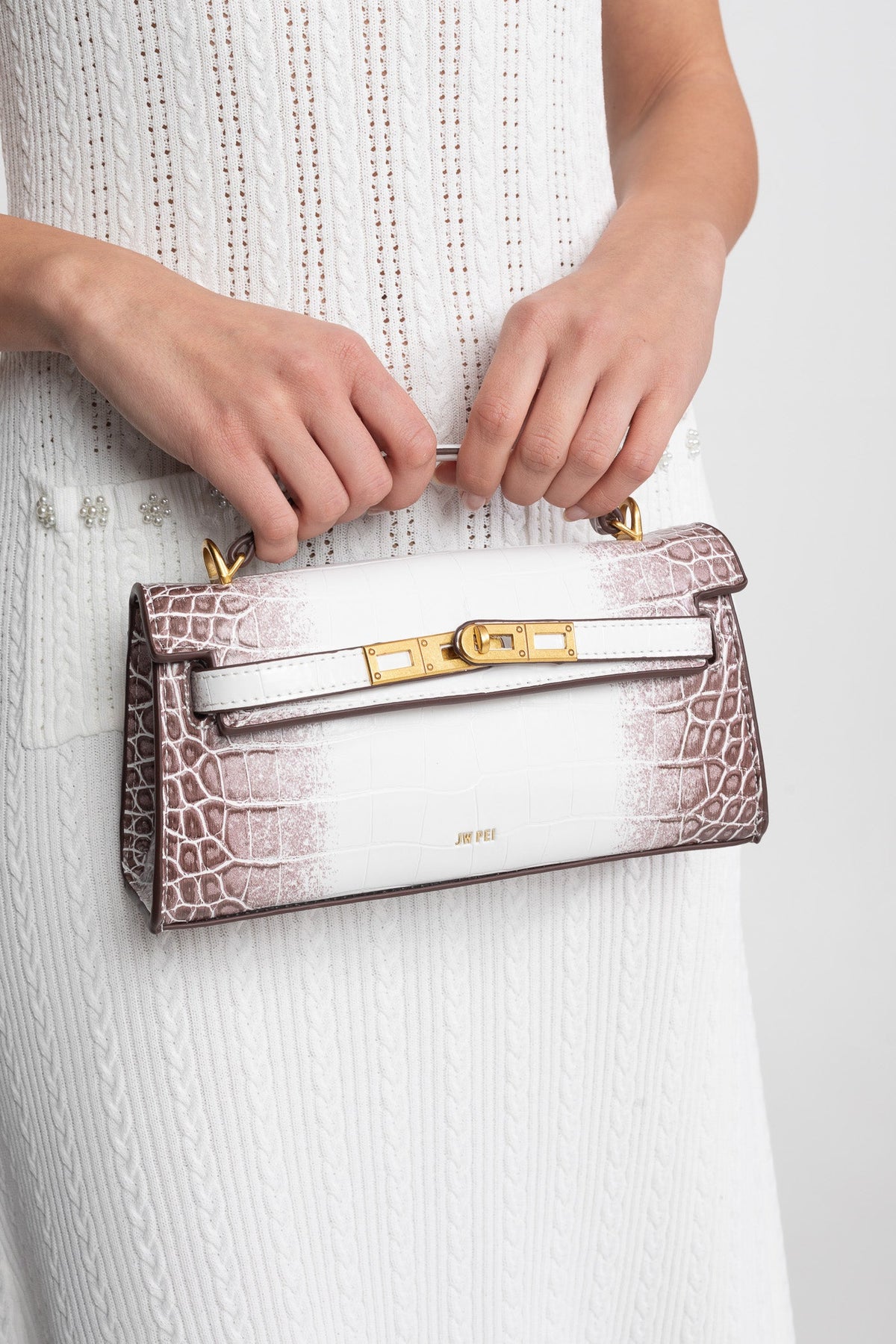 Structured Kelly-Style Mini Bag With Gold-Tone Hardware - Off-White Croc