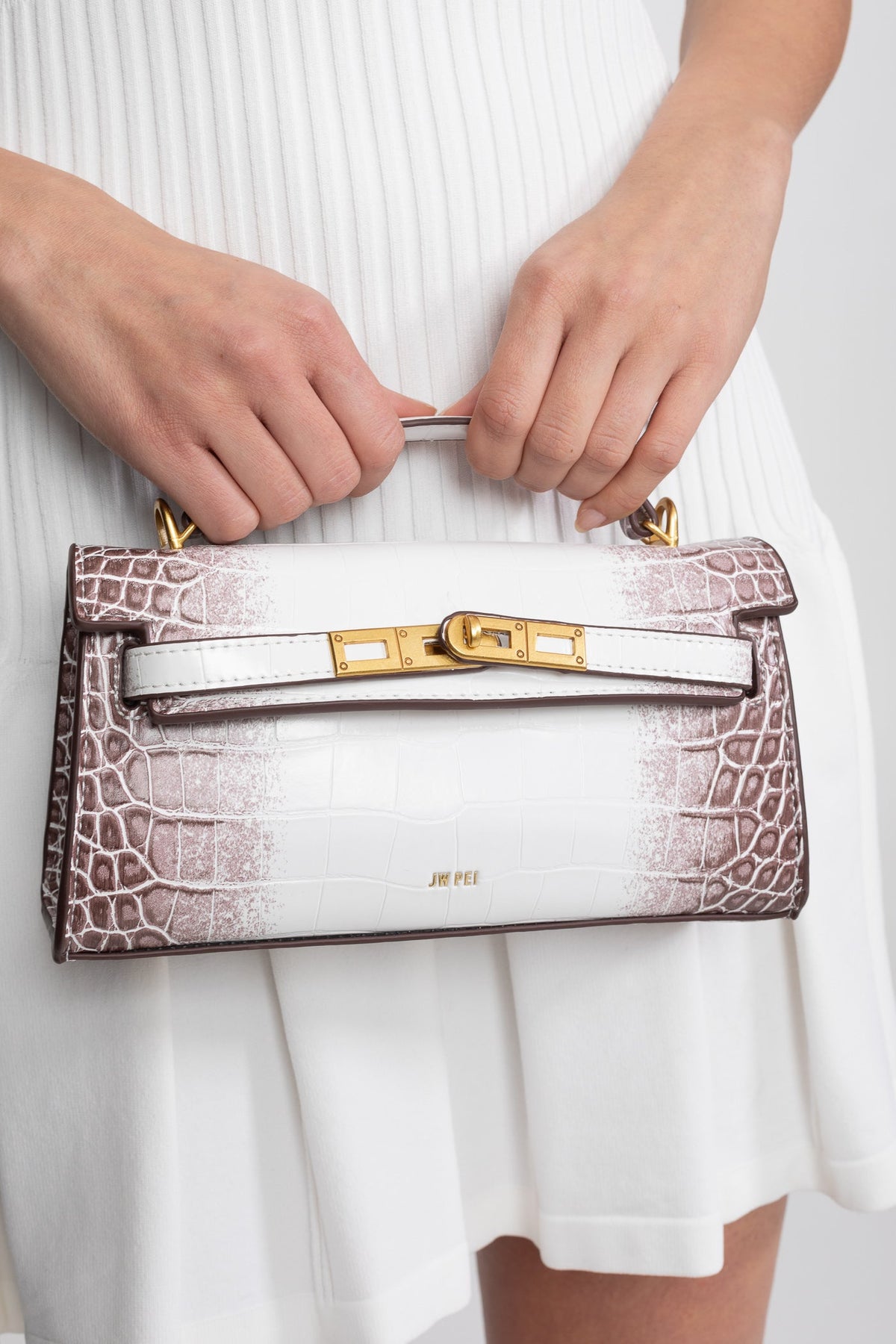 Structured Kelly-Style Mini Bag With Gold-Tone Hardware - Off-White Croc