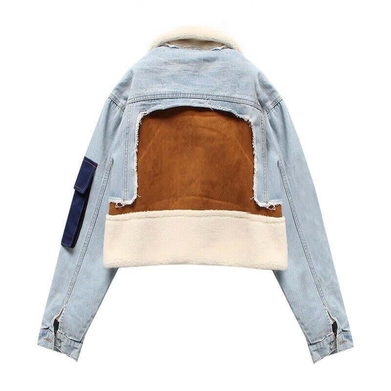 ATISSE HANNAH – Women's Sherpa Denim Jacket – Faux Shearling Cropped Jacket
