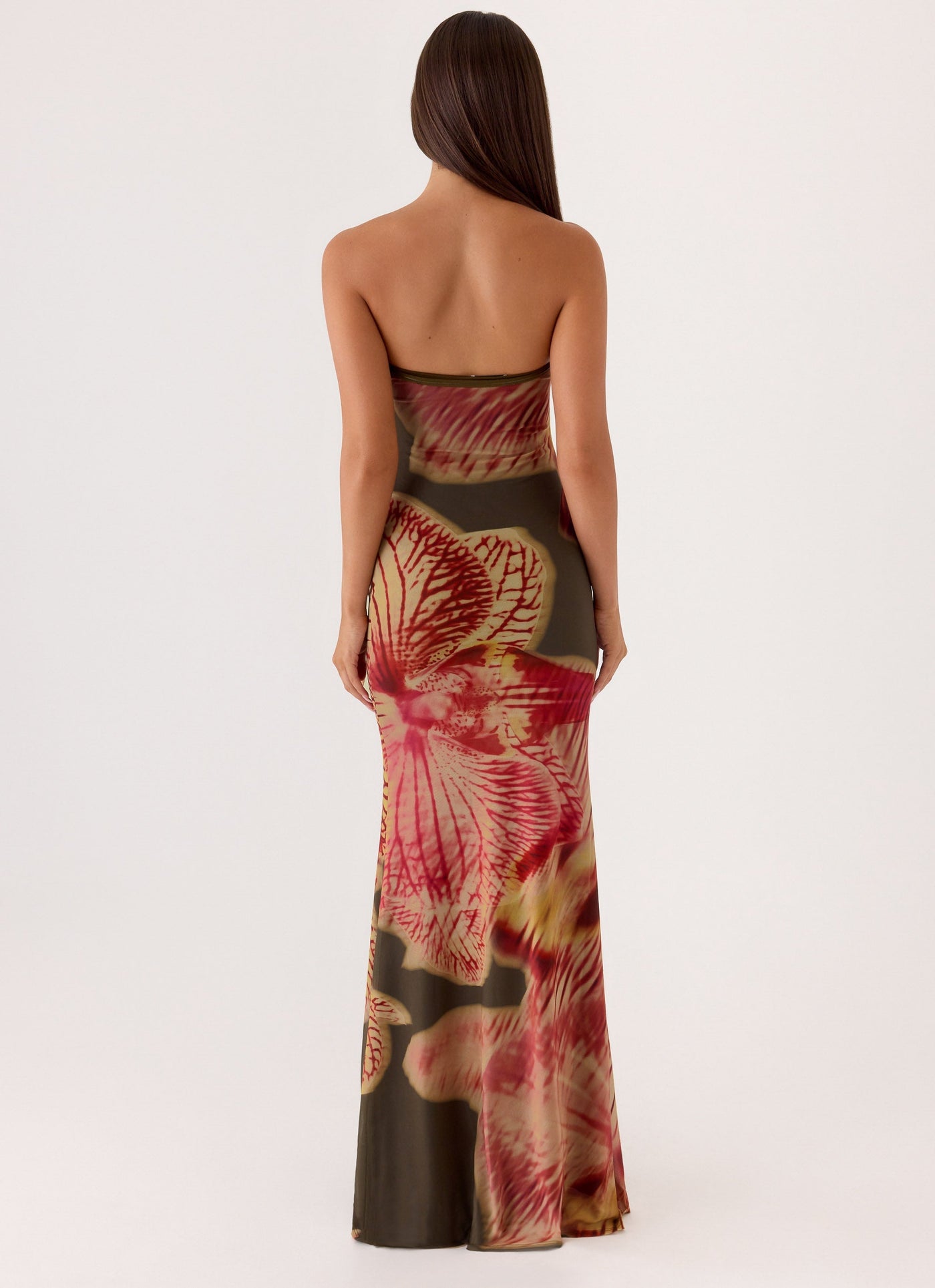 ATISSE IROHA – Damen trägerloses Maxikleid mit Blumenmuster – Abendkleid mit tropischem Print