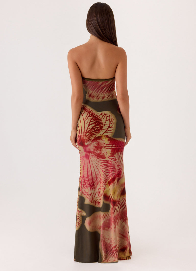 ATISSE IROHA – Women's Strapless Floral Maxi Dress – Tropical Print Evening Dress