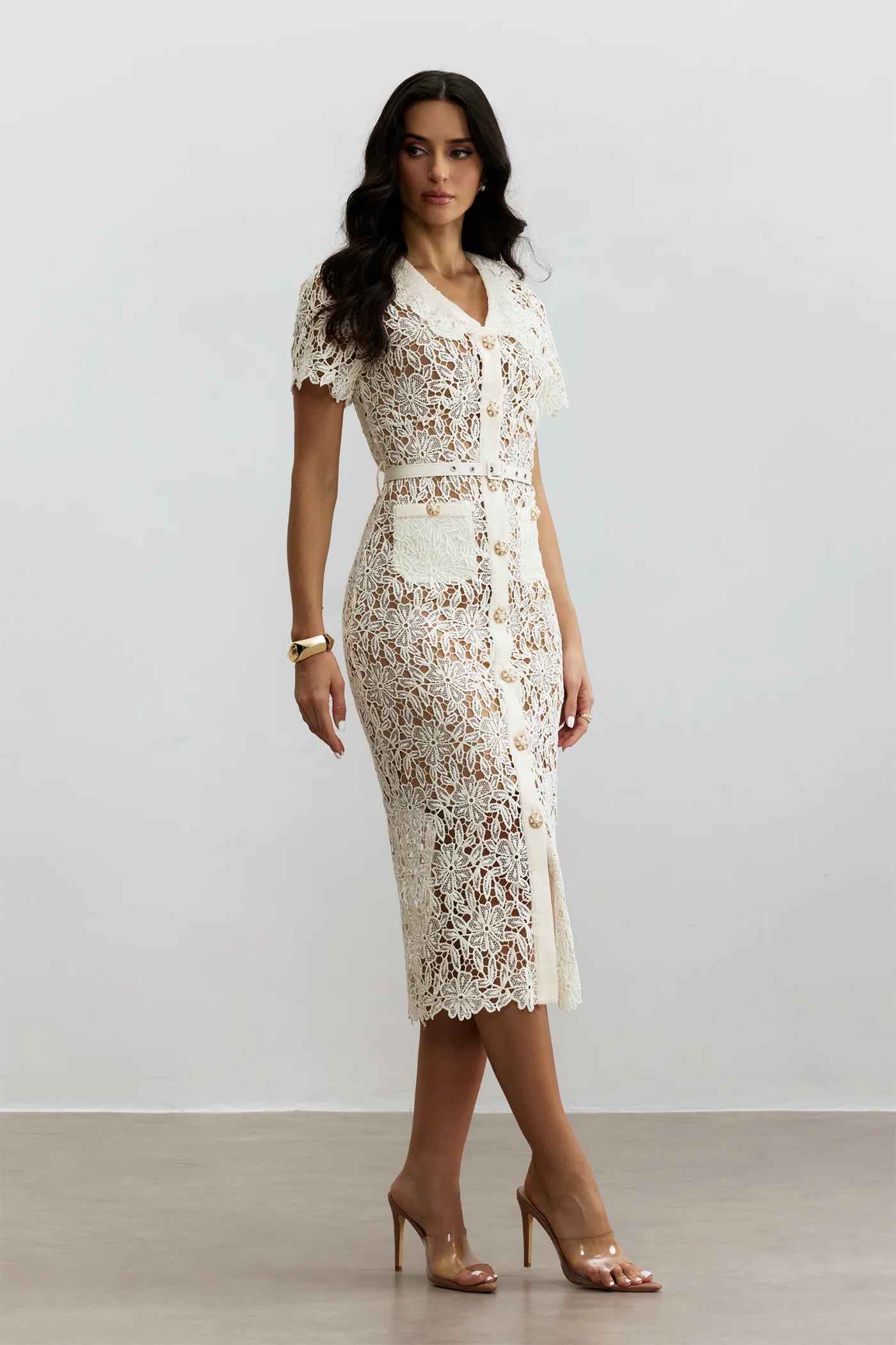 ATISSE KARMEN – Damen Midikleid aus bestickter Spitze – Elfenbein