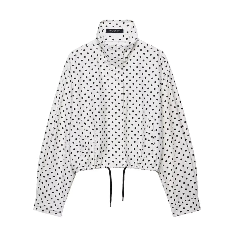 ATISSE  – Women's Polka Dot Co-Ord Set – White High Neck Blouse & Tailored Shorts