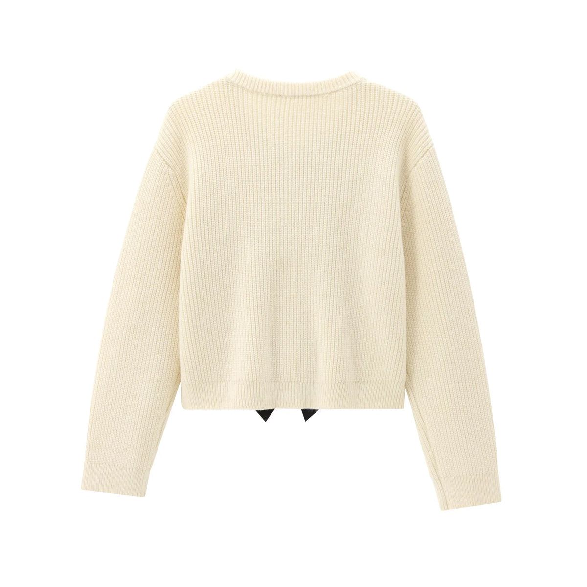 ATISSE – Women’s Cream Knit Cardigan – Black Bow Front Sweater